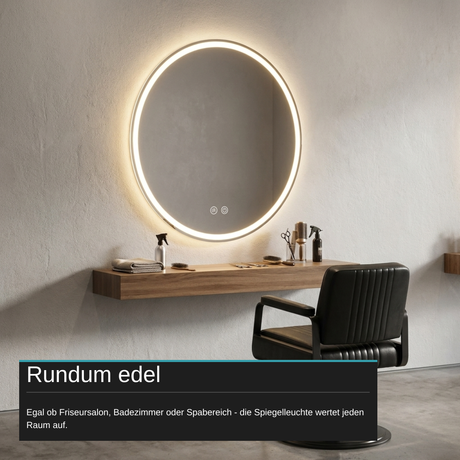LED Spiegelleuchte, 20 W, 232 lm, ⌀600mm, 3CCT, Touchdimmer, Anti-Beschlag, silber.