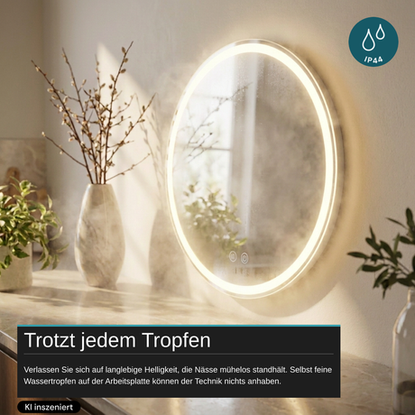 LED Spiegelleuchte, 20 W, 232 lm, ⌀600mm, 3CCT, Touchdimmer, Anti-Beschlag, silber