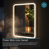 LED Spiegelleuchte, 20 W, 267 lm, 700x500mm, 3CCT, Touchdimmer, Anti-Beschlag, silber