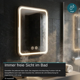 LED Spiegelleuchte, 20 W, 267 lm, 700x500mm, 3CCT, Touchdimmer, Anti-Beschlag, silber.