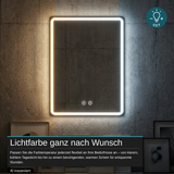 LED Spiegelleuchte, 20 W, 267 lm, 700x500mm, 3CCT, Touchdimmer, Anti-Beschlag, silber