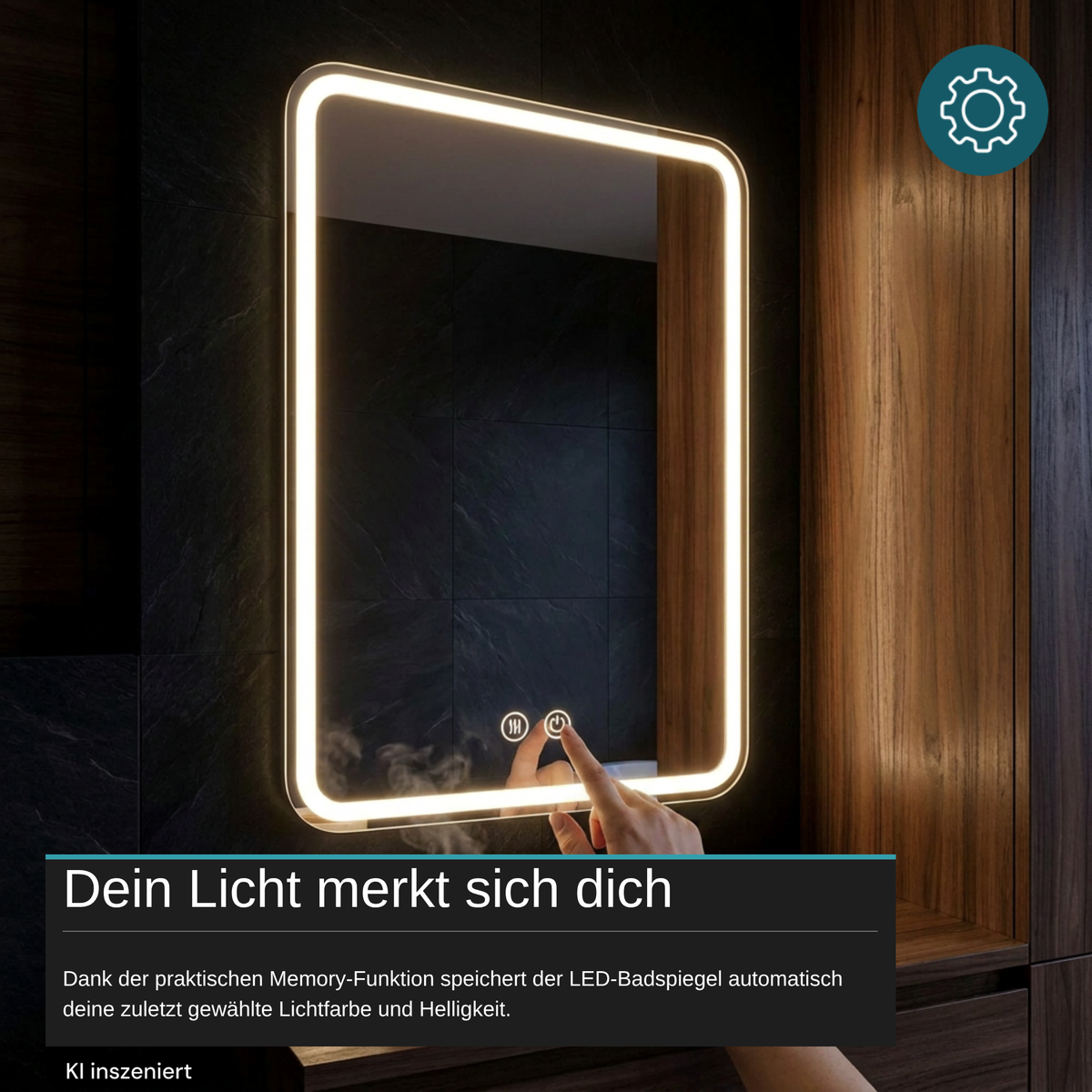 LED Spiegelleuchte, 20 W, 267 lm, 700x500mm, 3CCT, Touchdimmer, Anti-Beschlag, silber.