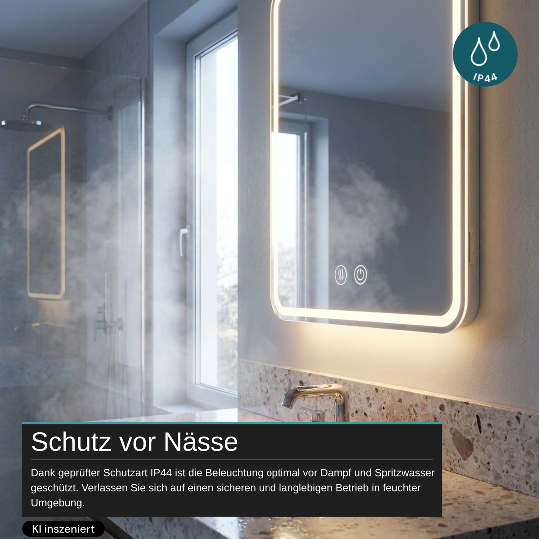 LED Spiegelleuchte, 20 W, 267 lm, 700x500mm, 3CCT, Touchdimmer, Anti-Beschlag, silber