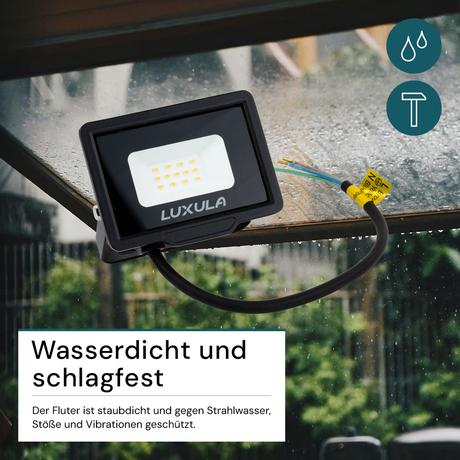 LED-Fluter, 10 W, 3000 K (warmweiß), 1000 lm, schwarz, IP65.