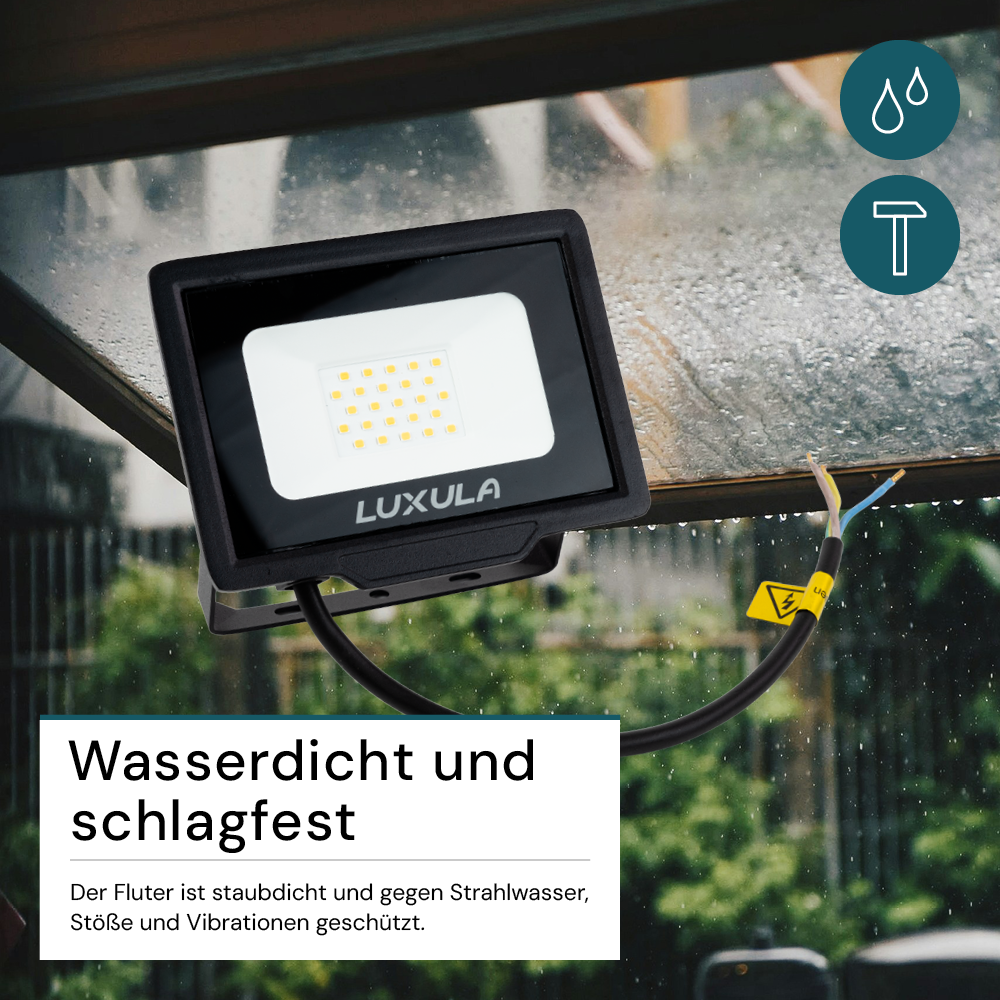 LED-Fluter, 20 W, 3000 K (warmweiß), 2000 lm, schwarz, IP65