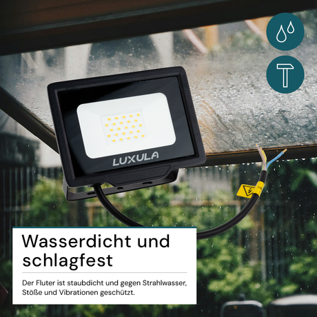 LED-Fluter, 20 W, 3000 K (warmweiß), 2000 lm, schwarz, IP65.