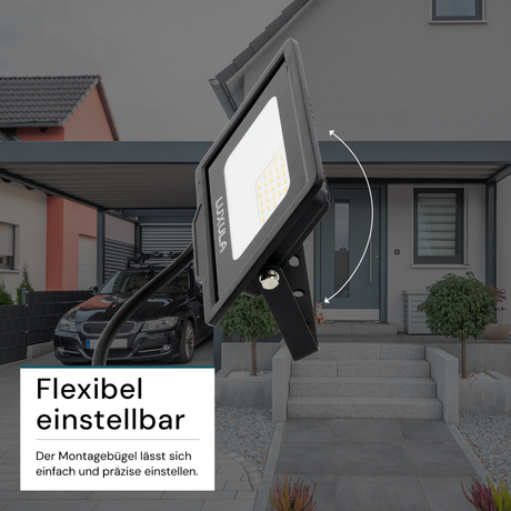 LED-Fluter, 20 W, 3000 K (warmweiß), 2000 lm, schwarz, IP65.