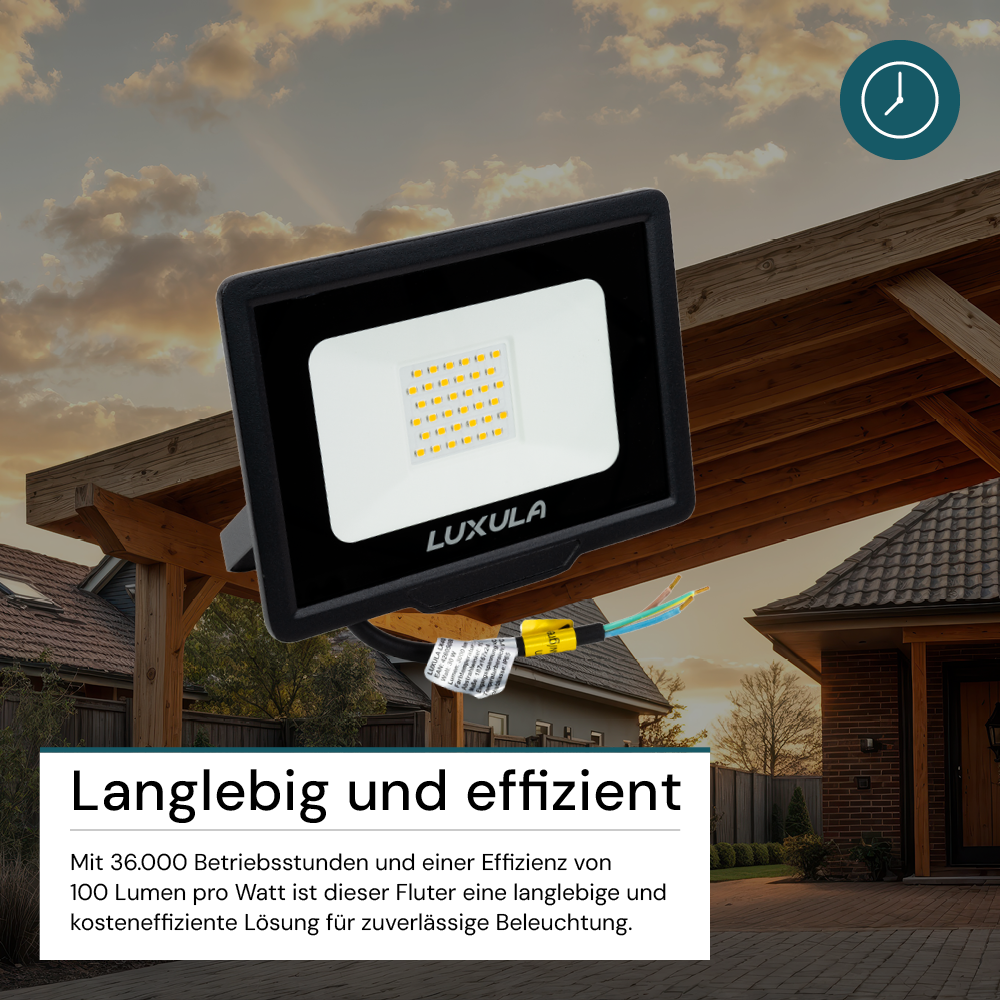 LED-Fluter, 30 W, 3000 K (warmweiß), 3000 lm, schwarz, IP65
