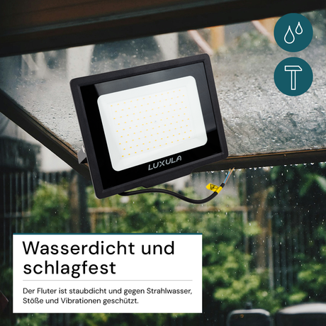 LED-Fluter, 100 W, 3000 K (warmweiß), 10000 lm, schwarz, IP65.