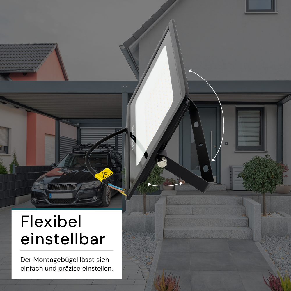 LED-Fluter, 100 W, 3000 K (warmweiß), 10000 lm, schwarz, IP65