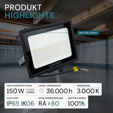 LED-Fluter, 150 W, 3000 K (warmweiß), 15000 lm, schwarz, IP65