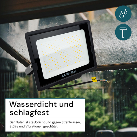LED-Fluter, 150 W, 3000 K (warmweiß), 15000 lm, schwarz, IP65.