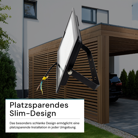LED-Fluter, 150 W, 3000 K (warmweiß), 15000 lm, schwarz, IP65.