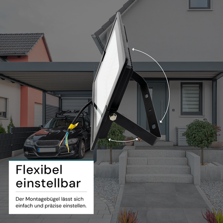 LED-Fluter, 150 W, 3000 K (warmweiß), 15000 lm, schwarz, IP65.