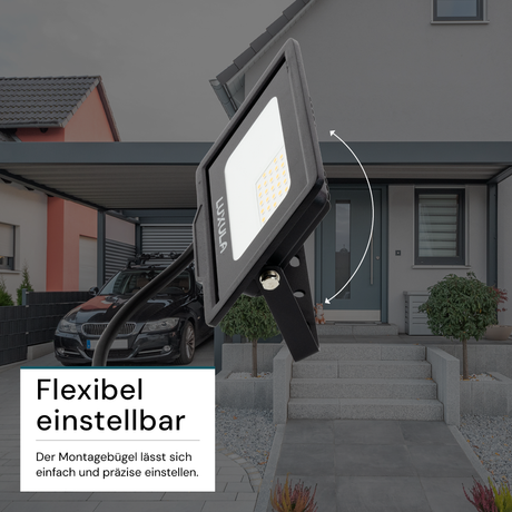 LED-Fluter, 20 W, 4000 K (neutralweiß), 2000 lm, schwarz, IP65.