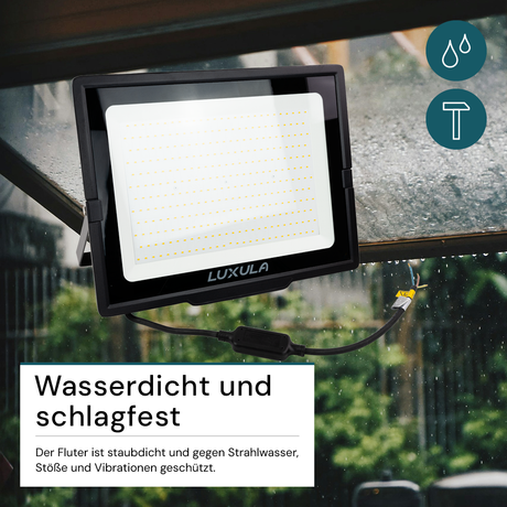 LED-Fluter, 300 W, 4000 K (neutralweiß), 30000 lm, schwarz, IP65.