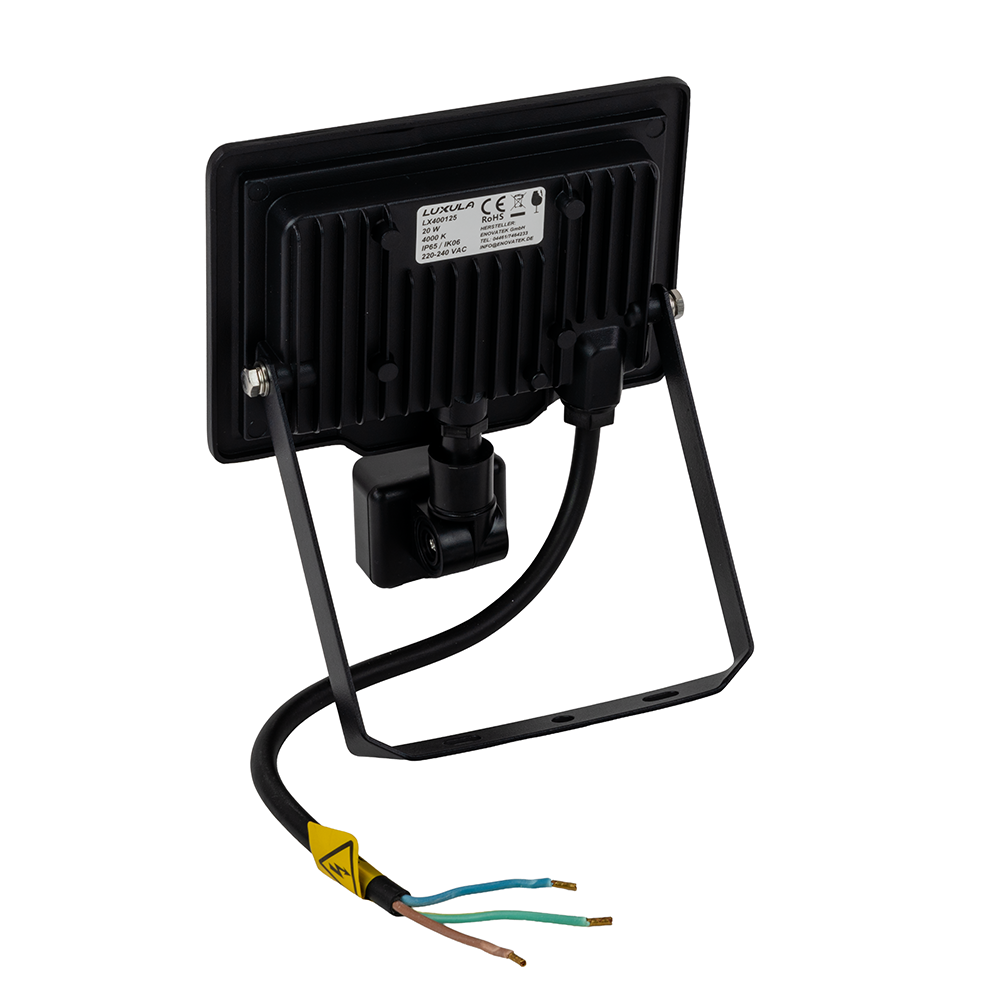 LED-Fluter mit Bewegungsmelder, 20 W, 4000 K (neutralweiß), 2000 lm, schwarz, IP65