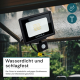 LED-Fluter mit Bewegungsmelder, 30 W, 3000 K (warmweiß), 3000 lm, schwarz, IP65
