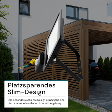 LED-Fluter mit Bewegungsmelder, 30 W, 3000 K (warmweiß), 3000 lm, schwarz, IP65.