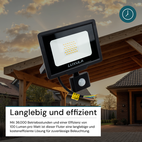 2er Pack LED-Fluter mit Bewegungsmelder, 30 W, 4000 K (neutralweiß), 3000 lm, schwarz, IP65.