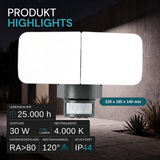 LED-Fluter, 30 W, 2.250 lm, 4.000 K, schwarz, DuoFlex, MaxiBright