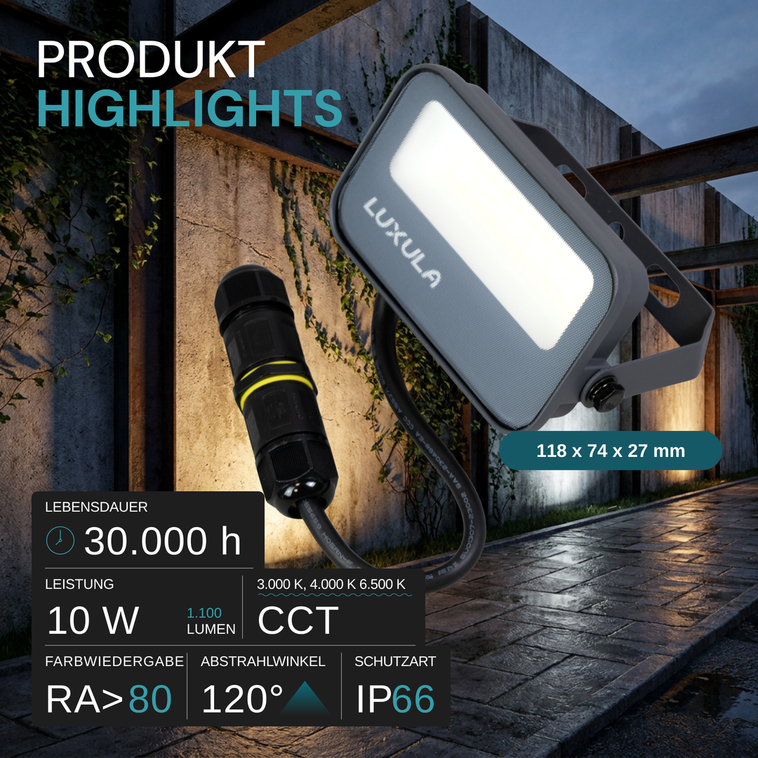 LED CCT Fluter, 10W, 3CCT(3000K-4000K-6500K), 1100 lm, IP66, IK08,  Grau