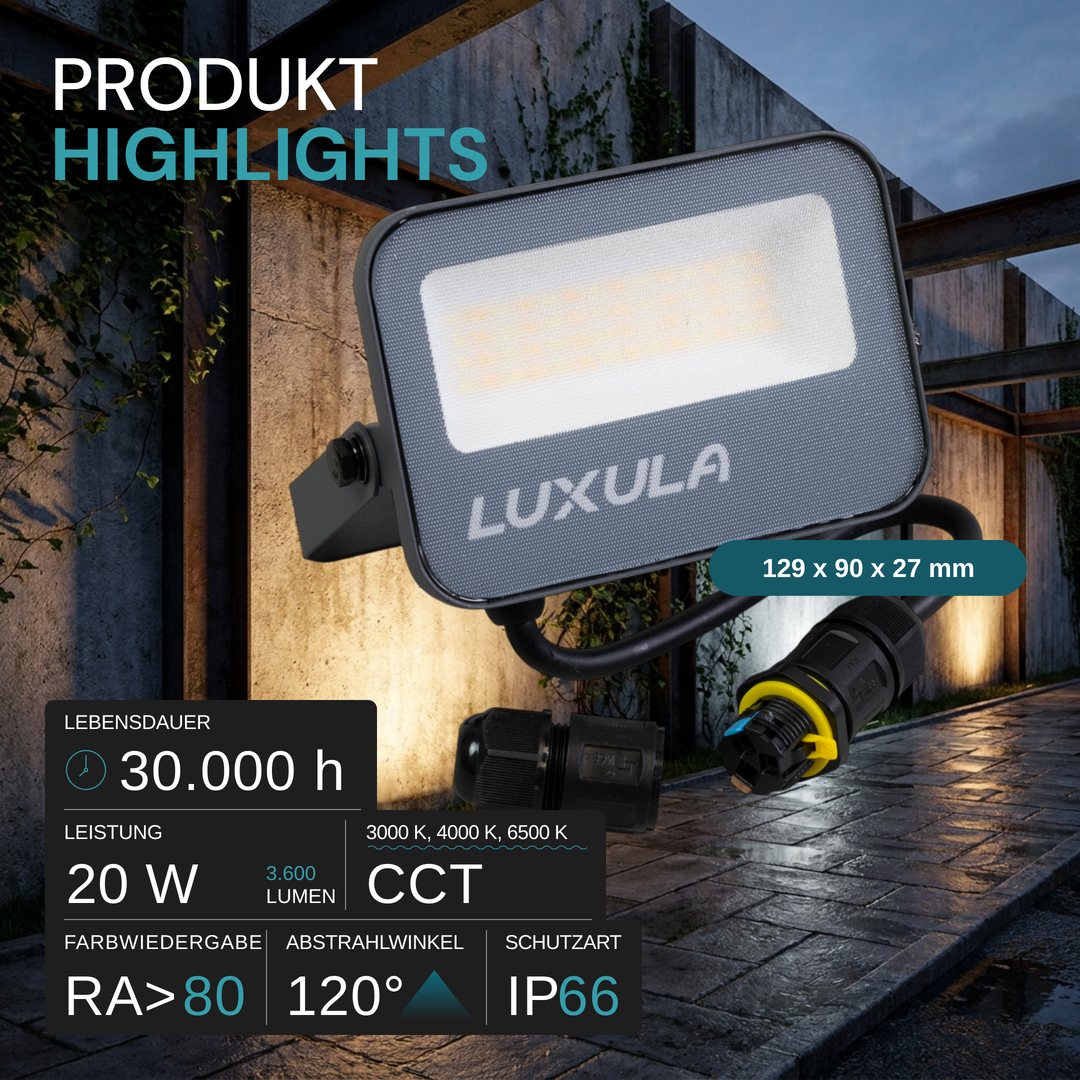 LED CCT Fluter, 20W, 3CCT(3000K-4000K-6500K), 2200 lm, IP66,IK08, Grau.