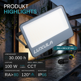 LED CCT Fluter, 100W, 3CCT(3000K-4000K-6500K), 12000 lm, IP66, IK08,  Grau.