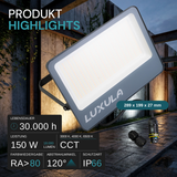 LED CCT Fluter, 150W, 3CCT(3000K-4000K-6500K), 18000 lm, IP66, IK08,  Grau.