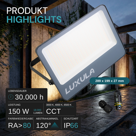 LED CCT Fluter, 150W, 3CCT(3000K-4000K-6500K), 18000 lm, IP66, IK08,  Grau.