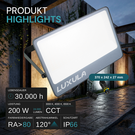 LED CCT Fluter, 200W, 3CCT(3000K-4000K-6500K), 24000 lm, IP66, IK08,  Grau.