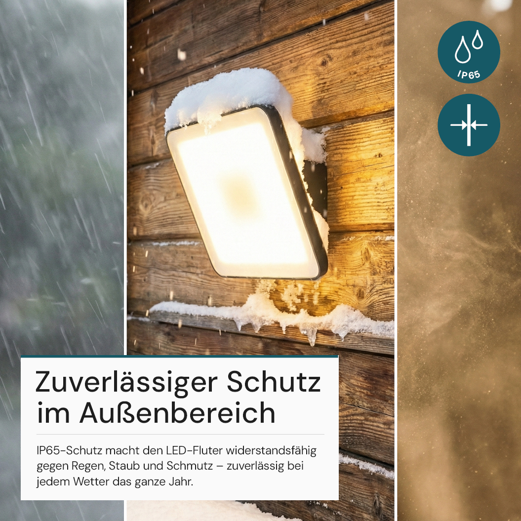 LED-Fluter, BeamPlug, 10 W, 4000 K (neutralweiß), 1200 lm, schwarz, energiesparend, verstellbare Leuchtrichtung, Plug-In Sensor Vorrichtung, IP65 Kabelverbinder, Wand- & Eckmontage