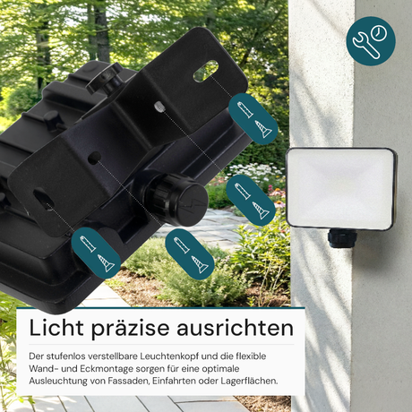 LED-Fluter, BeamPlug, 10 W, 4000 K (neutralweiß), 1200 lm, schwarz, energiesparend, verstellbare Leuchtrichtung, Plug-In Sensor Vorrichtung, IP65 Kabelverbinder, Wand- & Eckmontage
