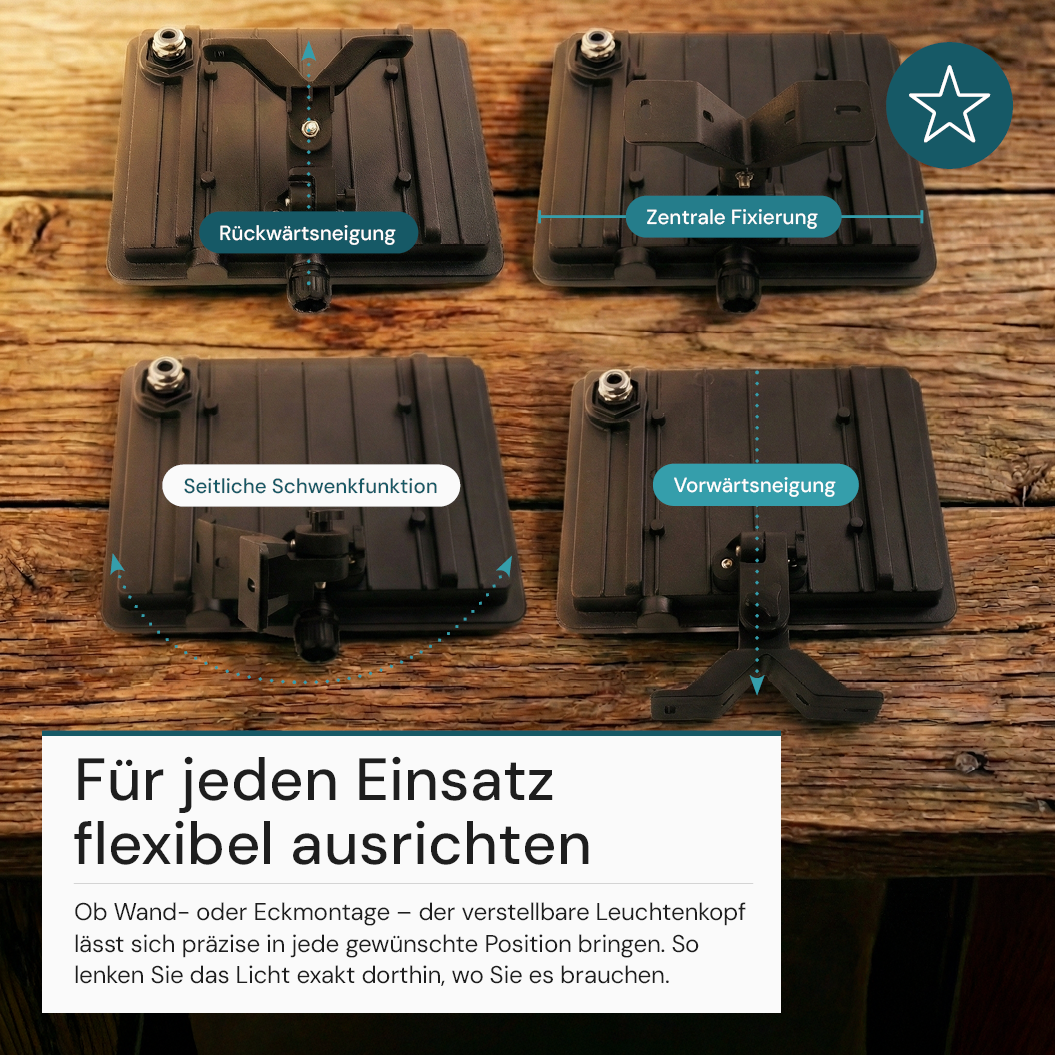 LED-Fluter, BeamPlug, 50 W, 4000 K (neutralweiß), 6000 lm, schwarz, energiesparend, verstellbare Leuchtrichtung, Plug-In Sensor Vorrichtung, IP65 Kabelverbinder, Wand- & Eckmontage