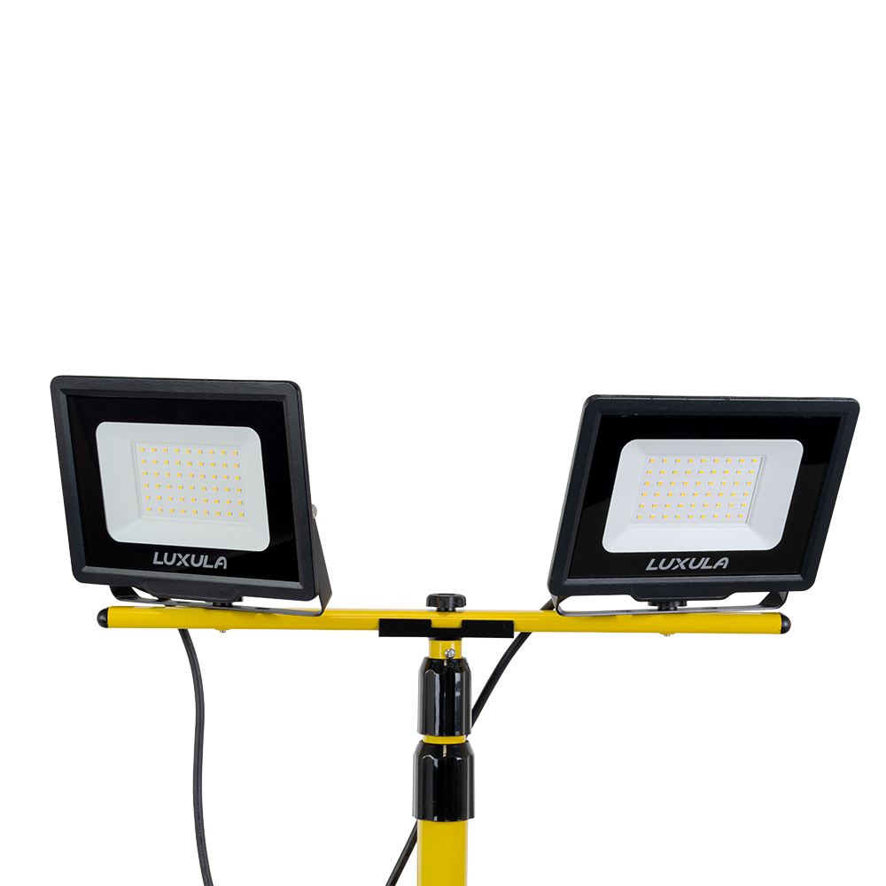 LED Baustrahler mit Teleskop-Stativ, 2x 30 W, 4000 K (neutralweiß), 6000 lm, IP65, Schutzkontaktstecker, Ein/Aus-Schalter