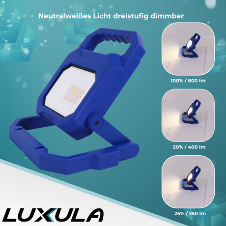 2er Set LED Baustrahler mit Akku, faltbar, 6 W, 800 lm, 4000 K (neutralweiß), IP54, 7 Stunden Lichtzeit, USB In- und Output, flexible Arbeitsleuchte.