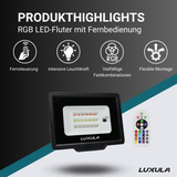 RGB LED-Fluter, 10 W, schwarz, IP65, mit Fernbedienung, RGBW-Farbwechsel