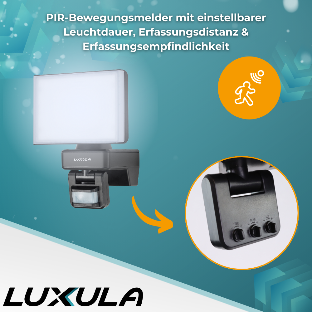 Schwenkbarer LED Fluter mit Bewegungsmelder, 20 W, 2100 lm, 4000 K (neutralweiß), IP54, flexibler Strahler, Aluminiumdruckguss, Wandleuchte | Lichttechnik24.de.