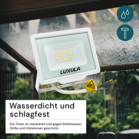 LED-Fluter, 20 W, 3000 K (warmweiß), 2000 lm, weiß, IP65.