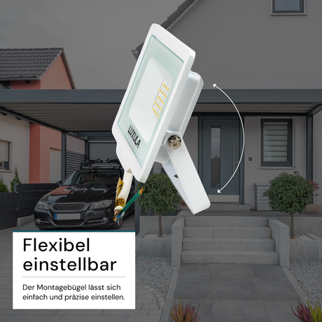 LED-Fluter, 20 W, 3000 K (warmweiß), 2000 lm, weiß, IP65.