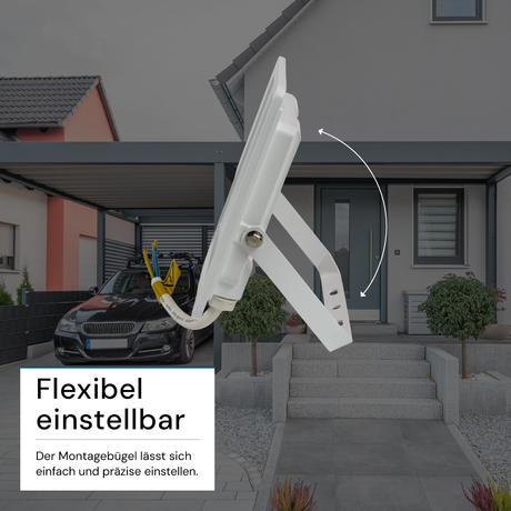 LED-Fluter, 30 W, 3000 K (warmweiß), 3000 lm, weiß, IP65.