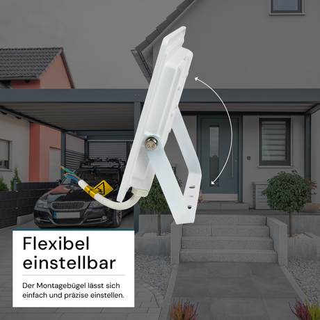LED-Fluter, 50 W, 3000 K (warmweiß), 5000 lm, weiß, IP65.