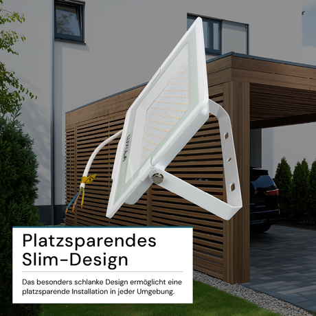LED-Fluter, 150 W, 3000 K (warmweiß), 15000 lm, weiß, IP65.