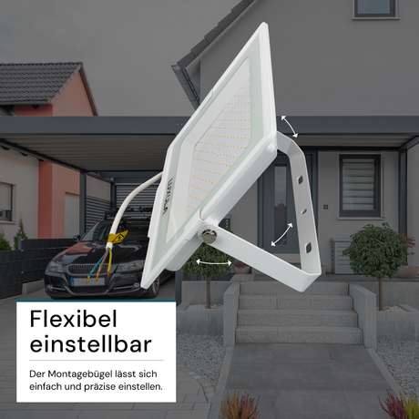 LED-Fluter, 150 W, 3000 K (warmweiß), 15000 lm, weiß, IP65.