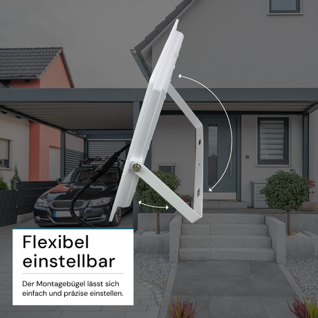LED-Fluter, 300 W, 3000 K (warmweiß), 30000 lm, weiß, IP65.