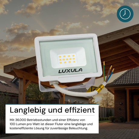 LED-Fluter, 10 W, 4000 K (neutralweiß), 1000 lm, weiß, IP65.