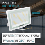 5er Pack LED-Fluter, 200 W, 4000 K (neutralweiß), 20000 lm, weiß, IP65