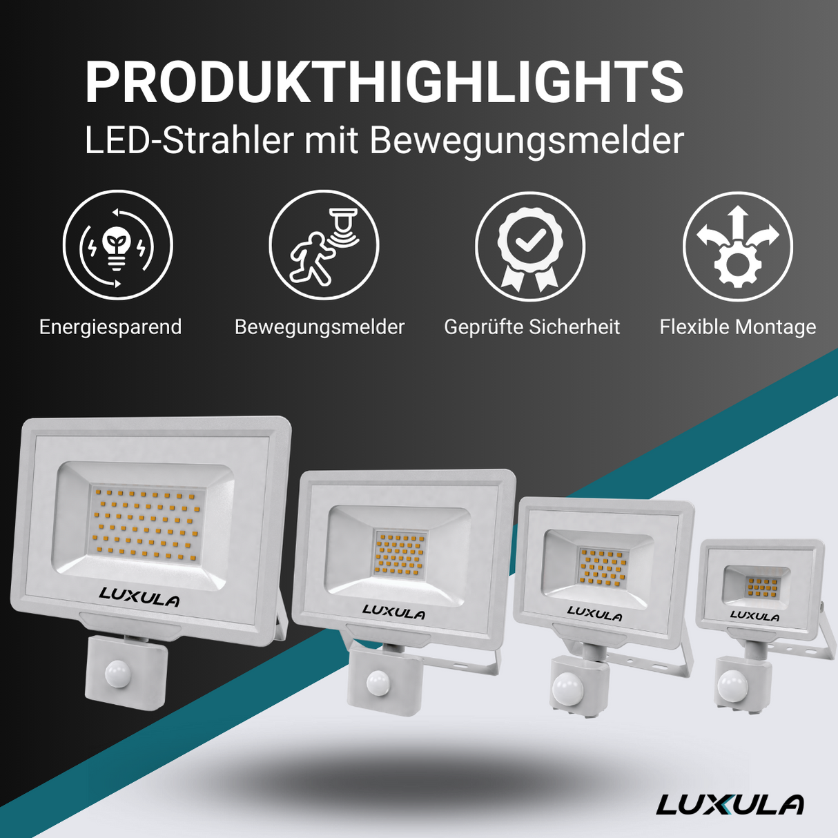LED-Fluter mit Bewegungsmelder, 10 W, 3000 K (warmweiß), 1000 lm, weiß, IP65, TÜV-geprüft