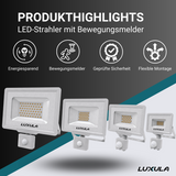 LED-Fluter mit Bewegungsmelder, 30 W, 3000 K (warmweiß), 3000 lm, weiß, IP65, TÜV-geprüft