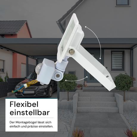 LED-Fluter mit Bewegungsmelder, 10 W, 3000 K (warmweiß), 1000 lm, weiß, IP65.